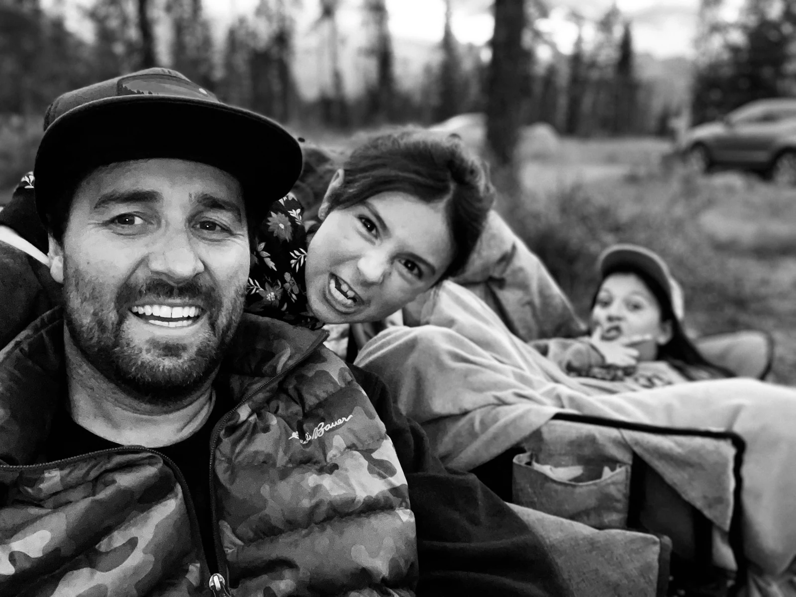 Dave Trerice camped out with his two daughters